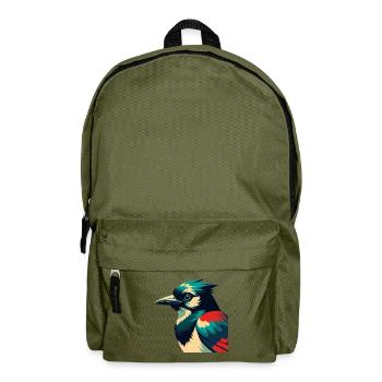 Blauhäher Cartoon Figur Buntes Haustier Tier - Rucksack - Olivgrün - Vorne