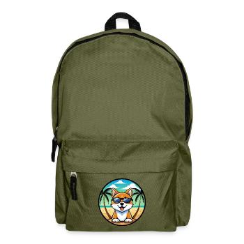 Hokkaido Dog Breed Cartoon Sunglasses Beach - Backpack - olive green - Front