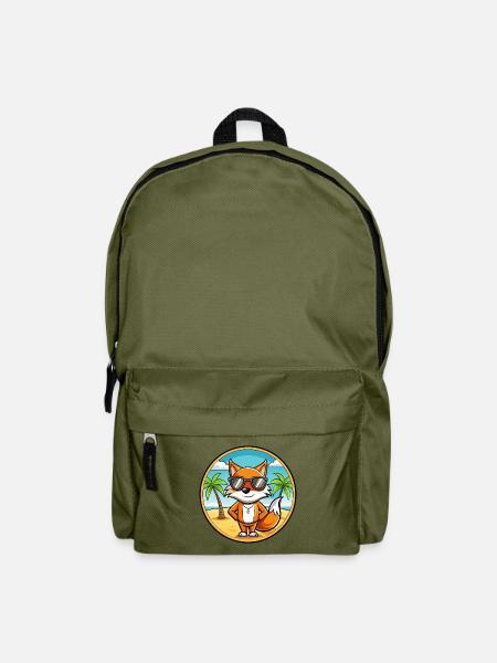 Fuchs Lustige Cartoon Sommer Strand Sonnenbrille Aufkleber - Rucksack - Olivgrün