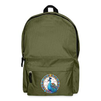 Pfau Buntes Aquarell Tier Illustration - Rucksack - Olivgrün - Vorne