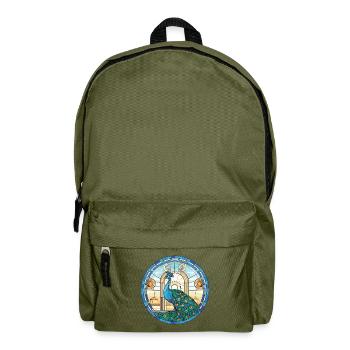 Pfauenbunte Aquarell-Tierillustration - Rucksack - Olivgrün - Vorne