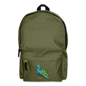 Pfauenkarikatur Kawaii Aquarellillustration - Rucksack - Olivgrün - Vorne