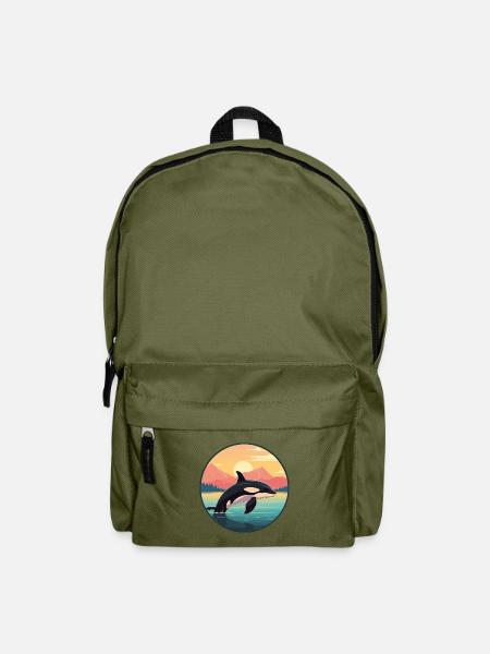 Orca Buntes Aquarell Cartoon Kawaii Tier - Rucksack - Olivgrün
