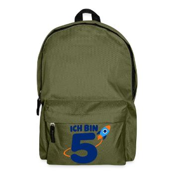 5. Geburtstag Rakete - Ich bin fünf - Rucksack - Olivgrün - Vorne