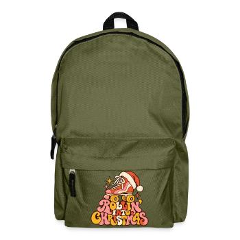 Rollin into Christmas Rollschuh Retro Weihnachten - Rucksack - Olivgrün - Vorne