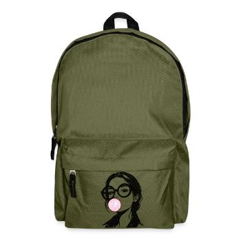 Frau mit Kaugummi Stickerei rosa und schwarz  - Rucksack - Olivgrün - Vorne