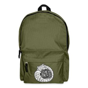 Schlafende Katze mit einer gemütlichen Bibliothek - Rucksack - Olivgrün - Vorne