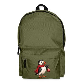 Weihnachts-Papageitaucher mit rotem Schal und Ornament - Rucksack - Olivgrün - Vorne