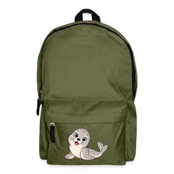 Süßer lustiger Seehund – Niedlicher Comic - Rucksack - Olivgrün - Vorne