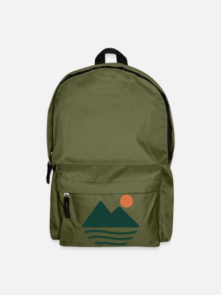 Bergsee im Morgenlicht – geometrisches Naturmotiv - Rucksack - Olivgrün