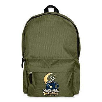 Nachtschicht Shirt mit Mond - Spruch Nachtschicht - Rucksack - Olivgrün - Vorne