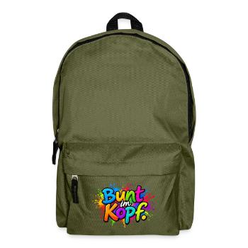 Bunt im Kopf – Farbspritzer - Rucksack - Olivgrün - Vorne