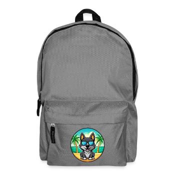 Black Norwegian Elkhound Dog Breed Cartoon Beach - Backpack - elephant grey - Front