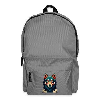Wolf Cartoon Figur Buntes Haustier Tier - Rucksack - Mittelgrau - Vorne