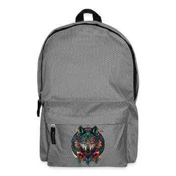 Wolf Mandala Rund – Wolf Krafttier - Rucksack - Mittelgrau - Vorne
