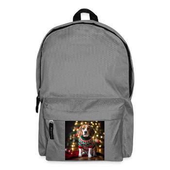 Weihnachtsbeagle im festlichen Strickpullover - Rucksack - Mittelgrau - Vorne