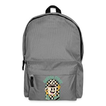Kaffeetasse im Retrolook – Coffee First - Rucksack - Mittelgrau - Vorne