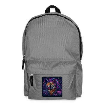 Tiger mit Einhorn und Kopfhörern im Retrolook - Rucksack - Mittelgrau - Vorne
