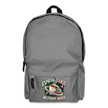 Espresso zuerst. Weltfrieden danach. - Rucksack - Mittelgrau - Vorne