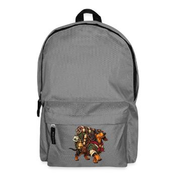 Dackel als Abenteurer mit Wandergepäck - Rucksack - Mittelgrau - Vorne