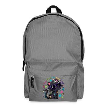 Black Cat Chic Lila Brille Glück Humor - Rucksack - Mittelgrau - Vorne