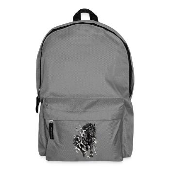 Galoppierendes Schwarzes Pferd – Zerrissener Trompe-l'oeil-Effekt - Rucksack - Mittelgrau - Vorne