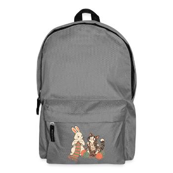 Kaninchen und Katze beim Stricken - Rucksack - Mittelgrau - Vorne