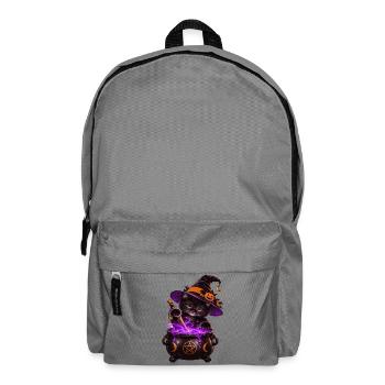 Süße Hexenkatze mit Zauberkessel – Halloween Katze - Rucksack - Mittelgrau - Vorne