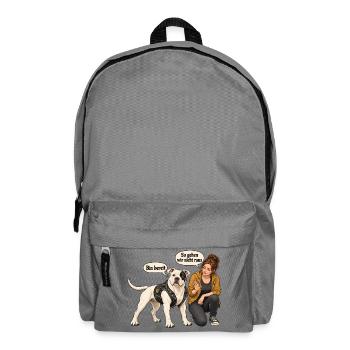 Biker-Bulldog_mit_skeptischer_Halterin - Rucksack - Mittelgrau - Vorne