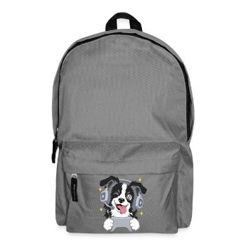 Gaming Border Collie mit Headset und Controller - Rucksack - Mittelgrau - Vorne