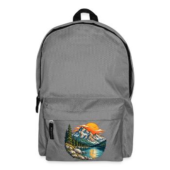 Bergsee mit Tannen und orangefarbener Sonne - Rucksack - Mittelgrau - Vorne