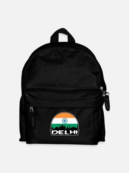 Delhi Indien Flagge Skyline Silhouette Reisen - Kinder Rucksack - Schwarz