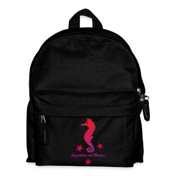 rotes Seepferd mit Sternchen - Kinder Rucksack - Schwarz - Vorne