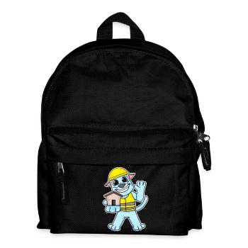 Builder cat topping house building gift - Kids' Backpack - black - Front