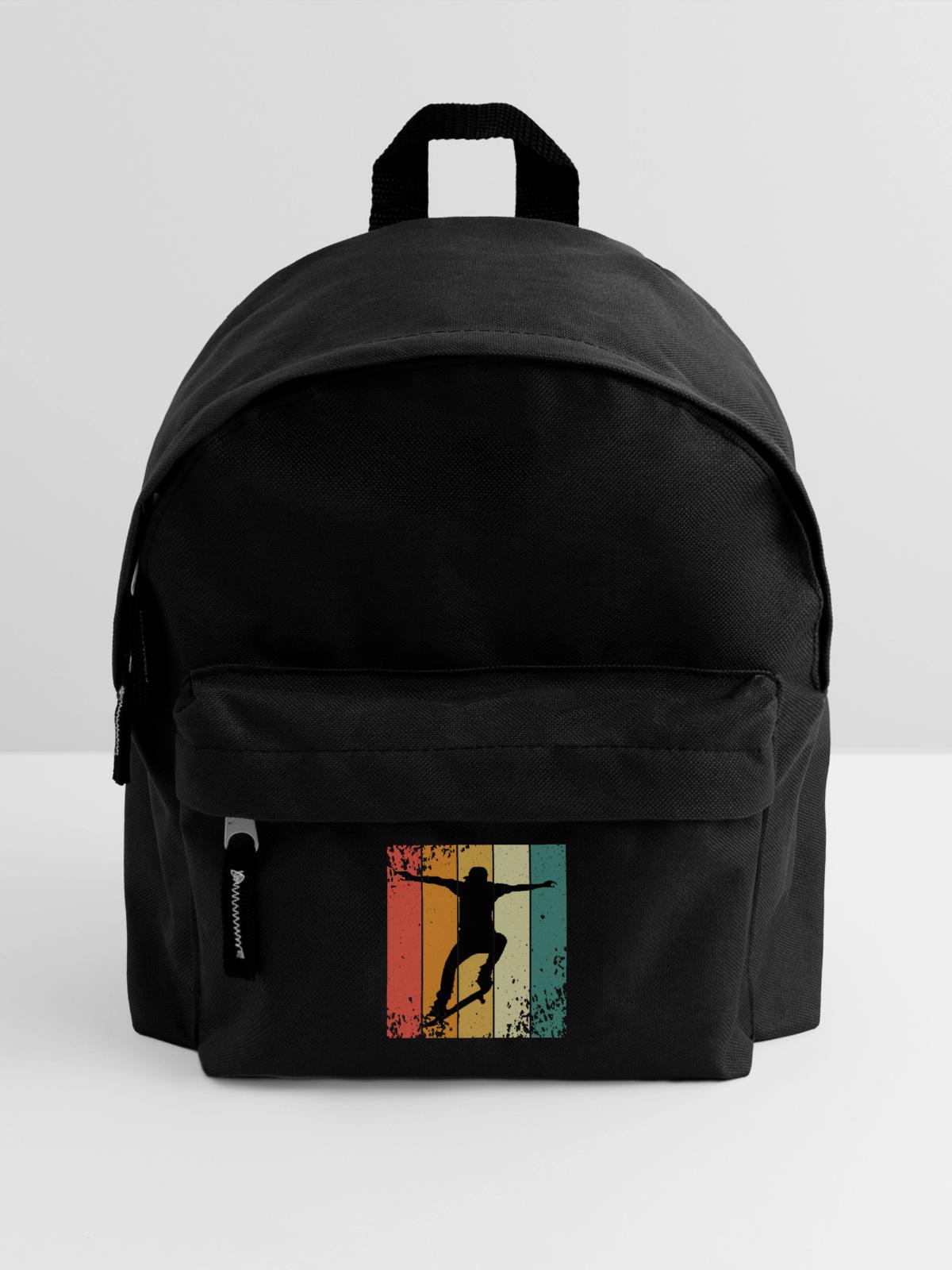 Retro-Skate-Silhouette auf farbigen Panels - Kinder Rucksack - Schwarz - Vorne