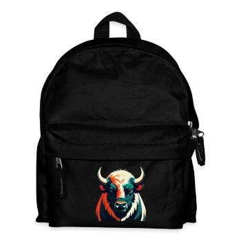 Büffel Zeichentrickfigur Buntes Haustier Tier - Kinder Rucksack - Schwarz - Vorne
