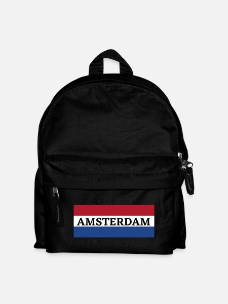 Amsterdam Stadt in niederländischer Flagge - Kinder Rucksack - Schwarz