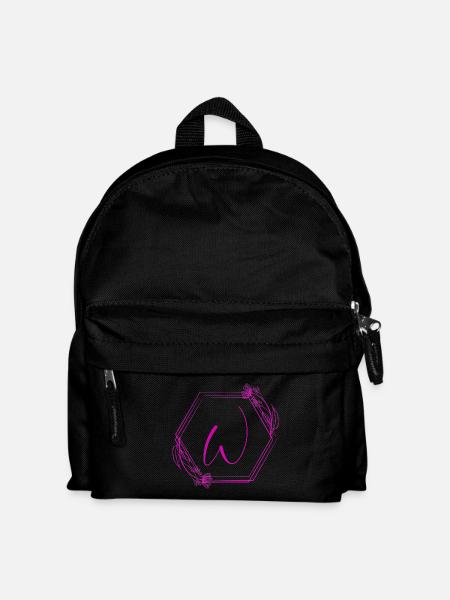 W Monogramm mit Blumenrahmen - Kinder Rucksack - Schwarz