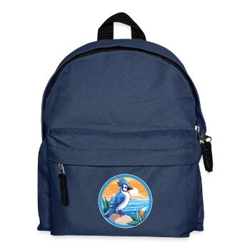 Blauer Eichelhäher Vogel Aquarell Karikatur Kawaii Tier Haustier - Kinder Rucksack - Navy - Vorne