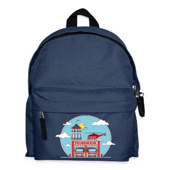 Feuerwehrstation Hubschrauber und Feuerwehrauto - Kinder Rucksack - Navy - Vorne