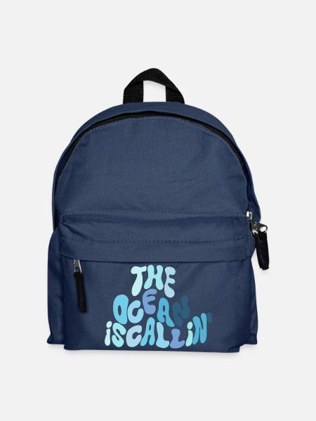 Der Ozean ruft – Wellen-Typografie in Blau - Kinder Rucksack - Navy
