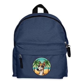 Alter kroatischer Windhund Hunderasse Cartoon Strand - Kinder Rucksack - Navy - Vorne
