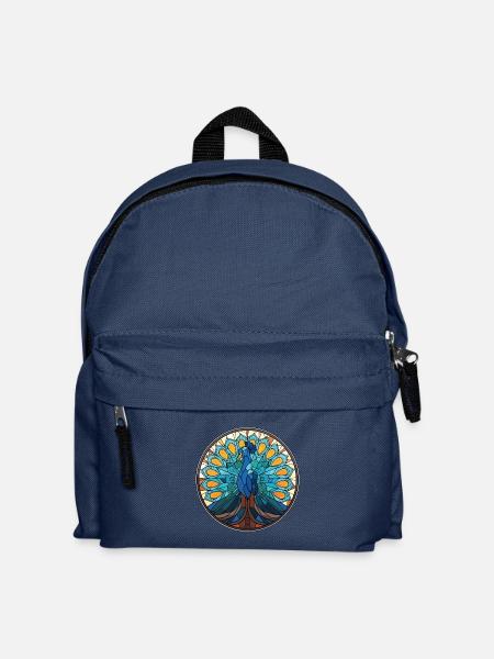 Pfau Buntes Aquarell Tier Illustration - Kinder Rucksack - Navy