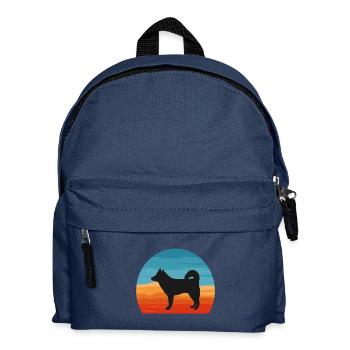 Alaskan Klee Kai Hundeliebhaber Silhouette Retro Sonnenuntergang - Kinder Rucksack - Navy - Vorne