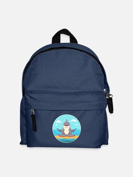 Hai-Cartoon-Yoga-Strand-Sommer-Illustration - Kinder Rucksack - Navy