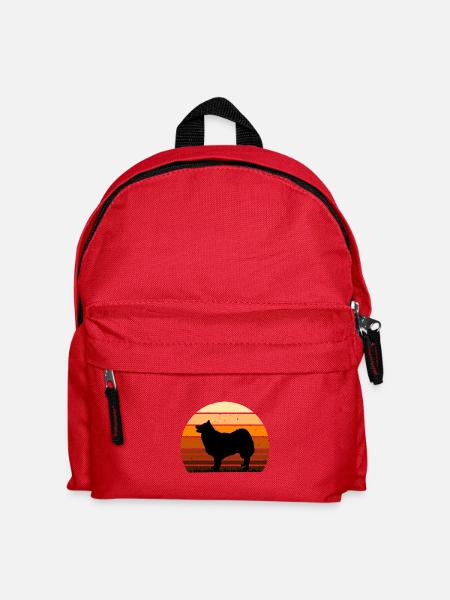 Isländischer Schäferhund Hund Silhouette Retro Sonnenuntergang - Kinder Rucksack - Rot