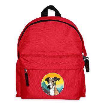Lurcher Hunderasse Karikatur Kawaii Aquarell - Kinder Rucksack - Rot - Vorne