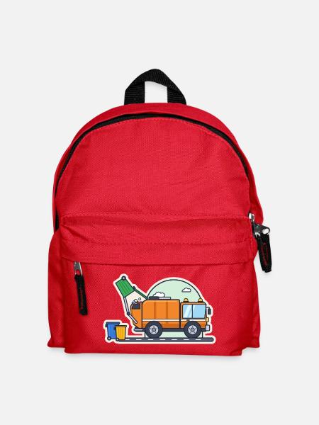 Müllauto leert eine Mülltonne - Kinder Rucksack - Rot