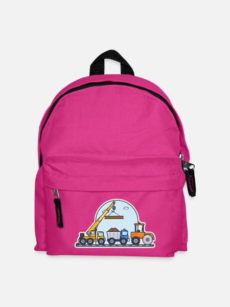 Baustelle: Kran, Kipper und Straßenwalze - Kinder Rucksack - Fuchsia