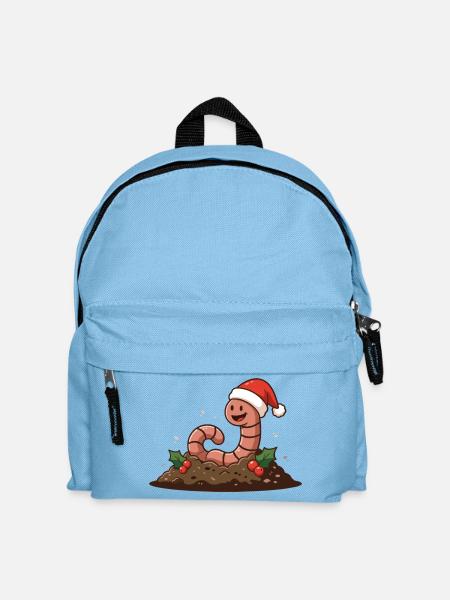 Regenwurm im Weihnachtshut – Weihnachtsthema - Kinder Rucksack - Hellblau